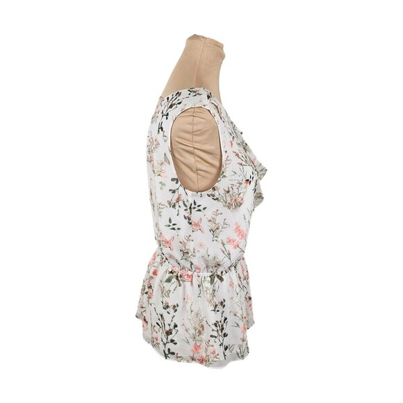 RW & Co White Floral Flowy Lightweight Waist Cinch Blouse Sz S - Picture 4 of 10